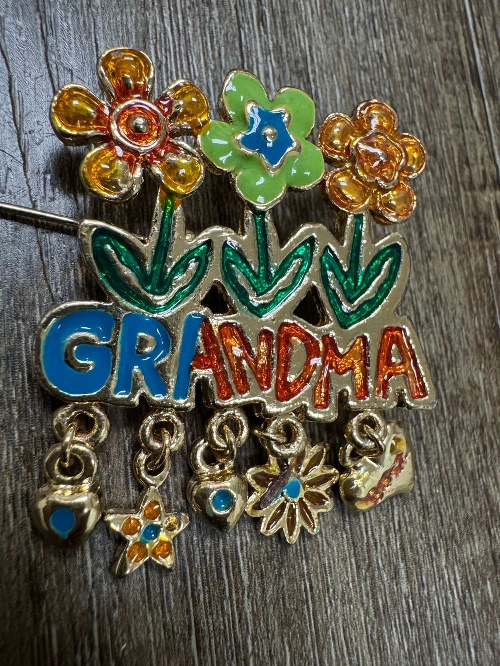 Grandma Floral Enamel Brooch Pin in Multicolor Can Be Worn As A Necklace